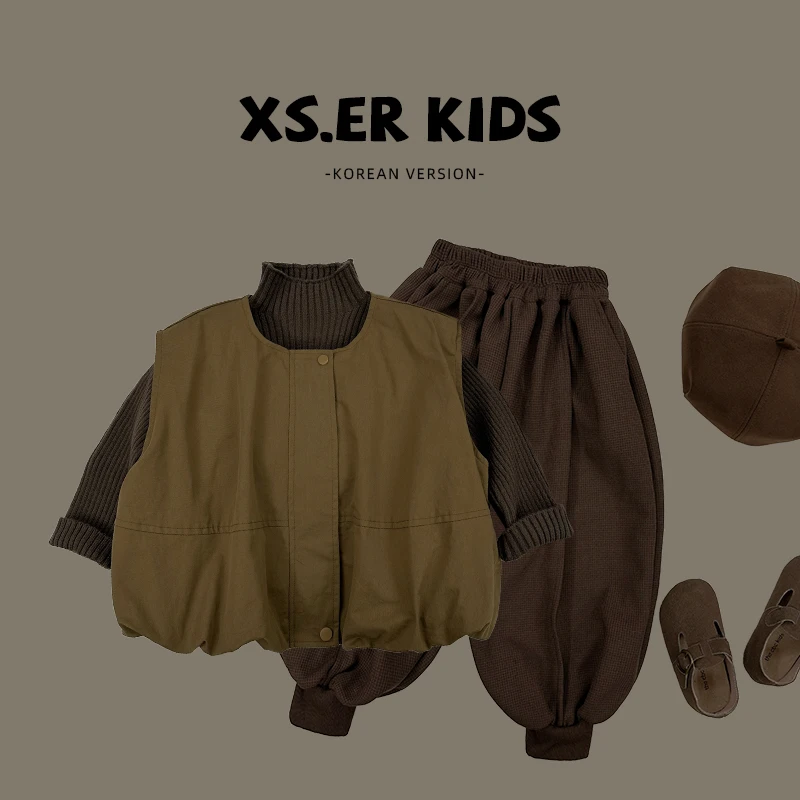 【小首尔】现货-春季复古森系套装（马甲+毛衣+裤子）三件套HBB2406