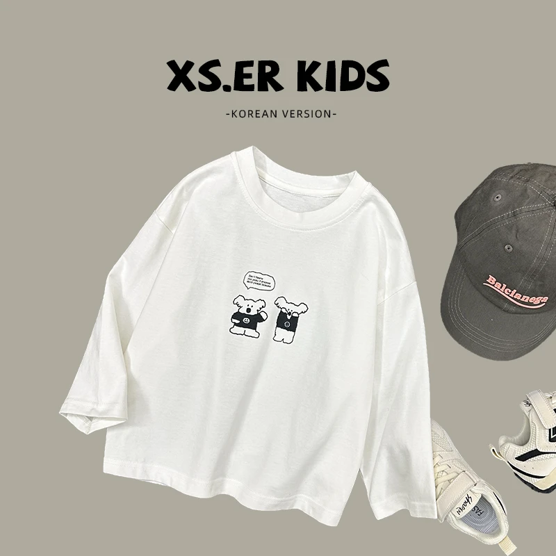 【小首尔】原版-秋装儿童简约印花休闲宽松多色长袖T恤HBB3607