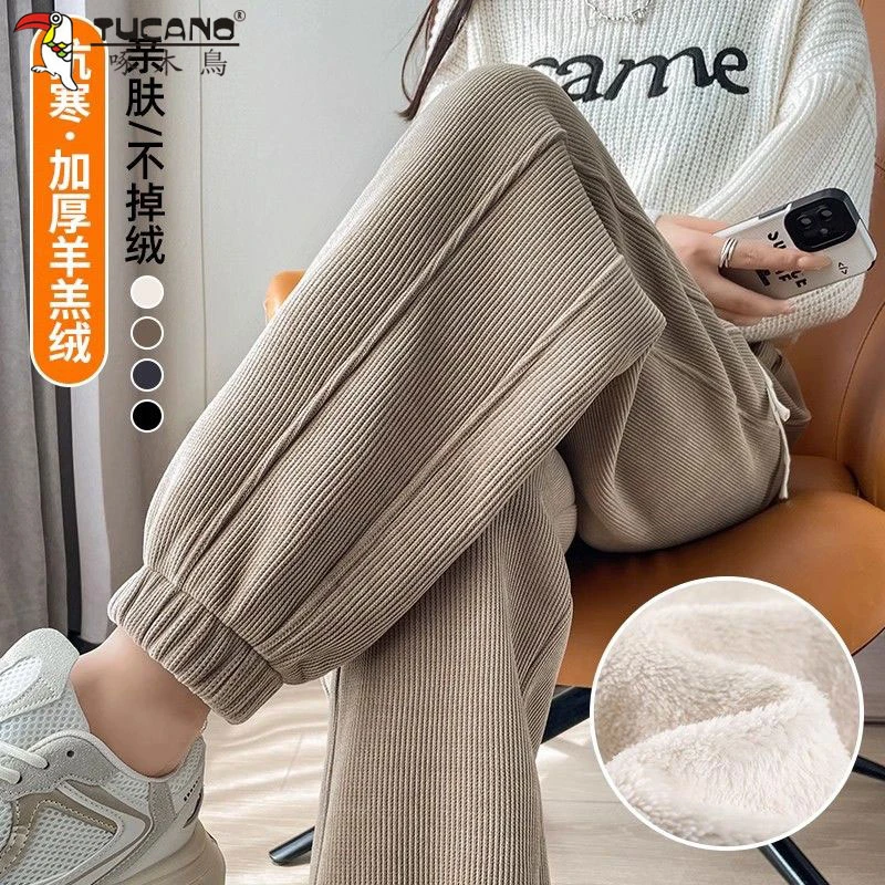 啄木鸟冬季爆款羊羔绒灯笼裤女外穿加绒加厚保暖显瘦休闲运动裤子