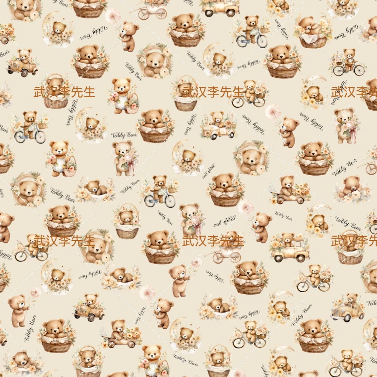 L【多米手编】卡通小熊防水布布料麻绳手工diy底布中国风衬布