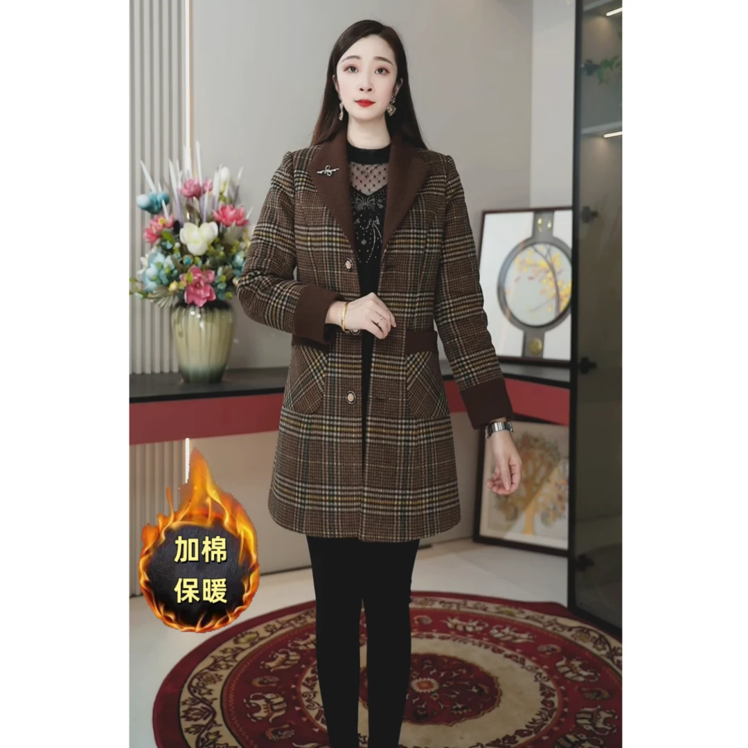 8858正品毛呢外套女秋冬新款小个子中长款气质呢子大衣高级感