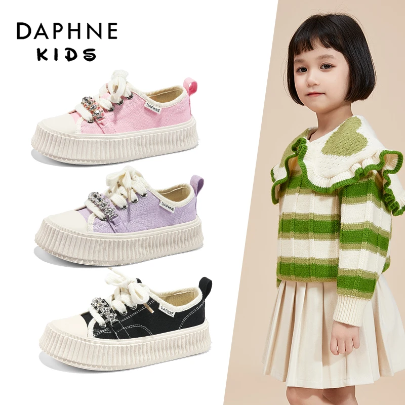 达芙妮女童鞋子秋季爆款2023新款饼干板鞋品牌正品儿童运动帆布鞋