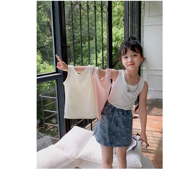女童纯棉背心2024新款百搭无袖背心上衣儿童童装女童牛仔宝宝夏季