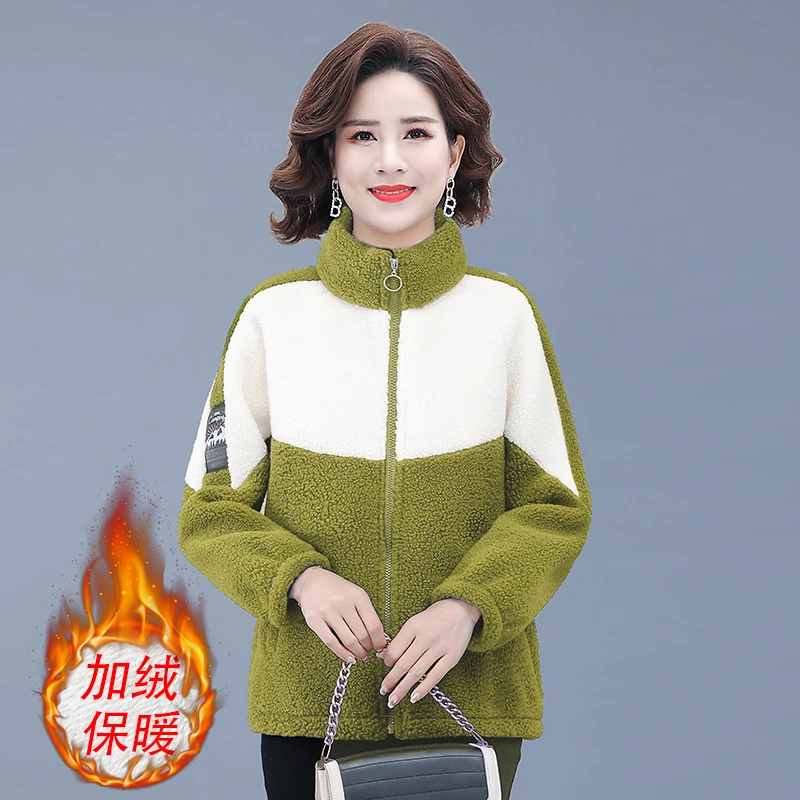 时尚拼接摇粒绒仿羊羔绒外套女冬季新款加绒加厚小个子短款上衣服