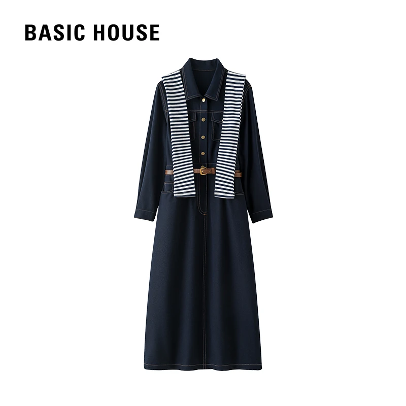 Basic House/百家好女装春季新款高档新款透气时尚休闲连衣裙女商