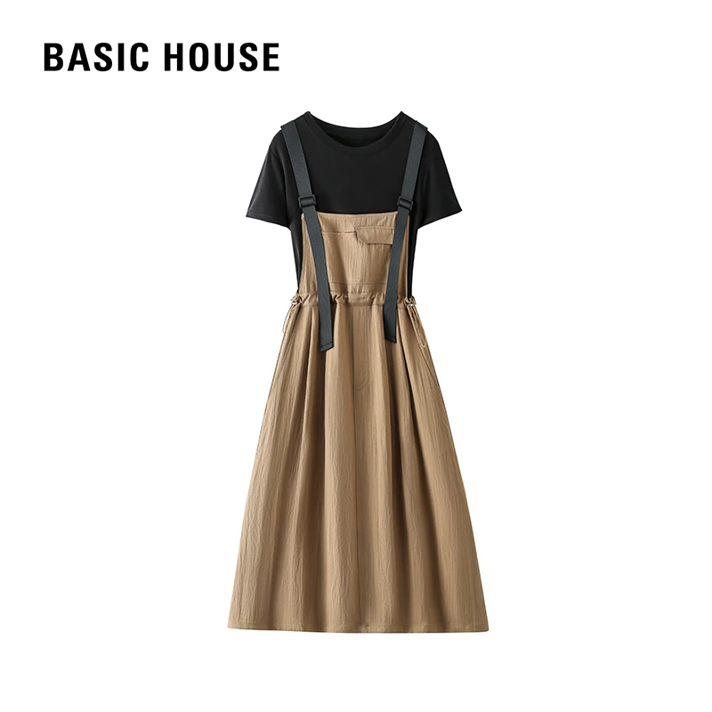 Basic House/百家好T恤吊带连衣裙显瘦气质时尚夏季宽松两件套夏