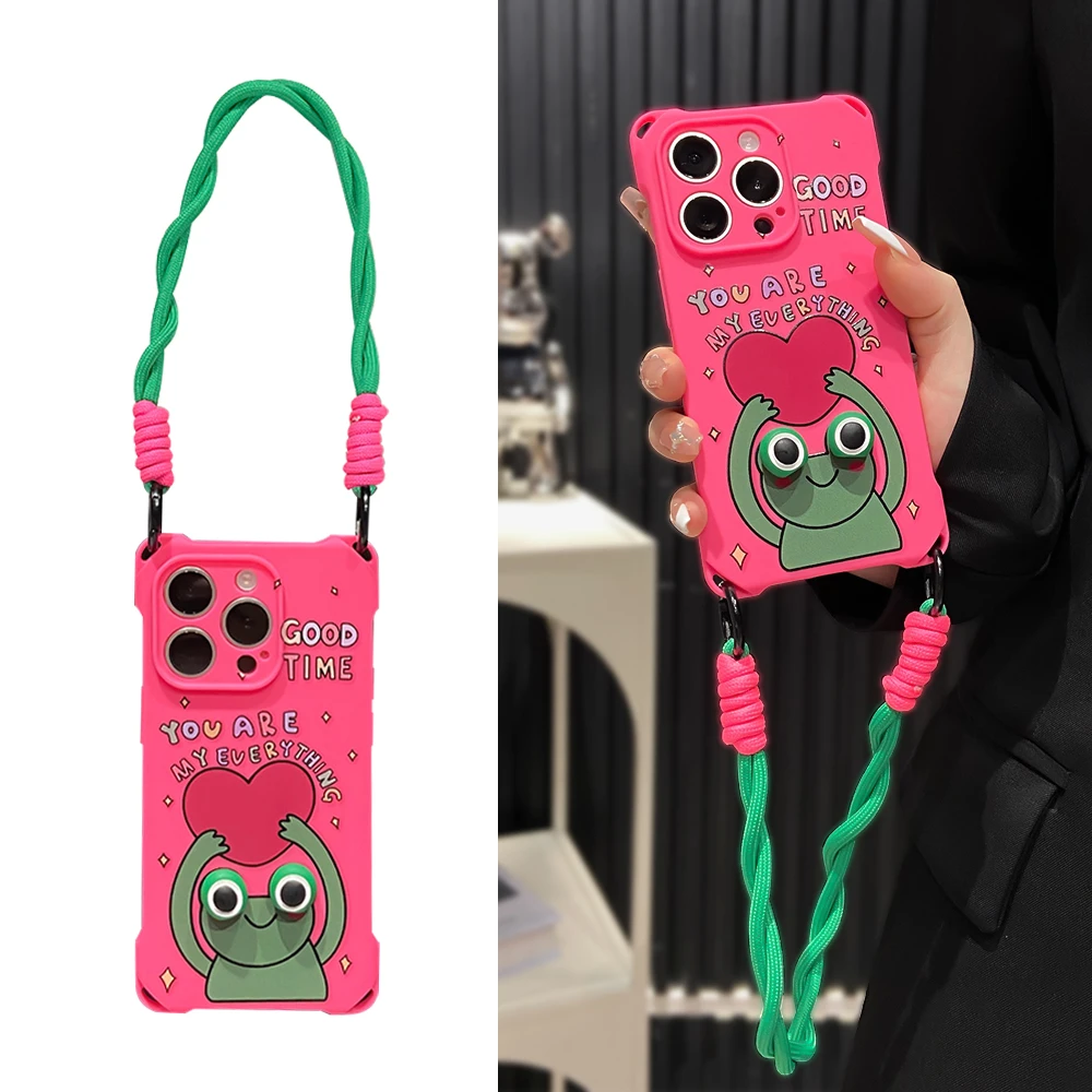 舜翔爱心青蛙适用苹果15promax手机壳四角挂绳iPhone13/14