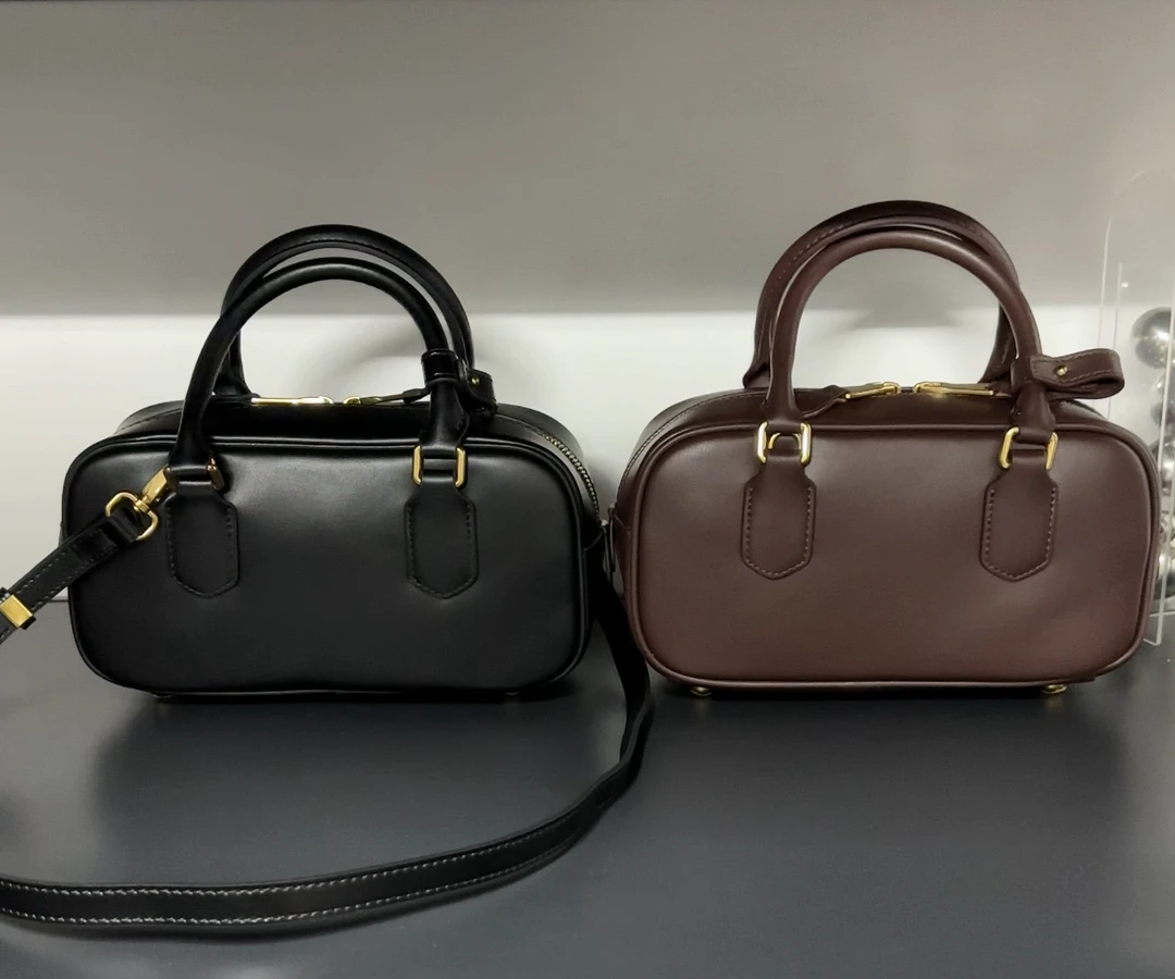 【独品定制】明星同款复古真皮牛皮百搭保龄球~手拎斜挎小方包