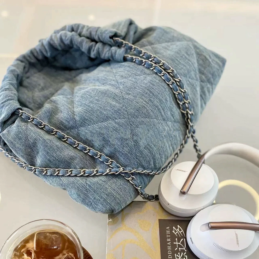 【独品定制】小香风链条复古慵懒随性水洗丹宁牛仔托特腋下单肩女包