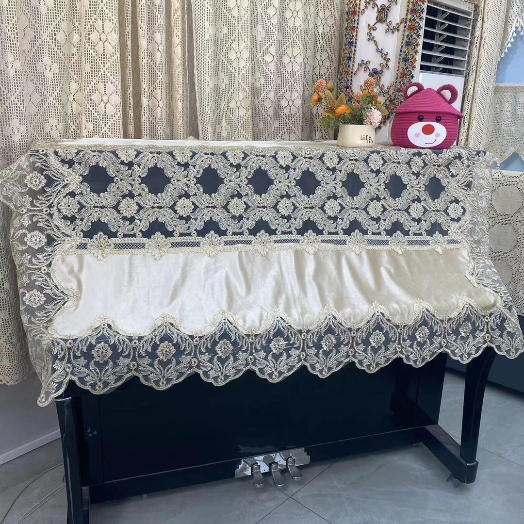 外贸尾货X315【130*180】香槟色金丝绒车骨绣餐桌布多用盖巾桌布