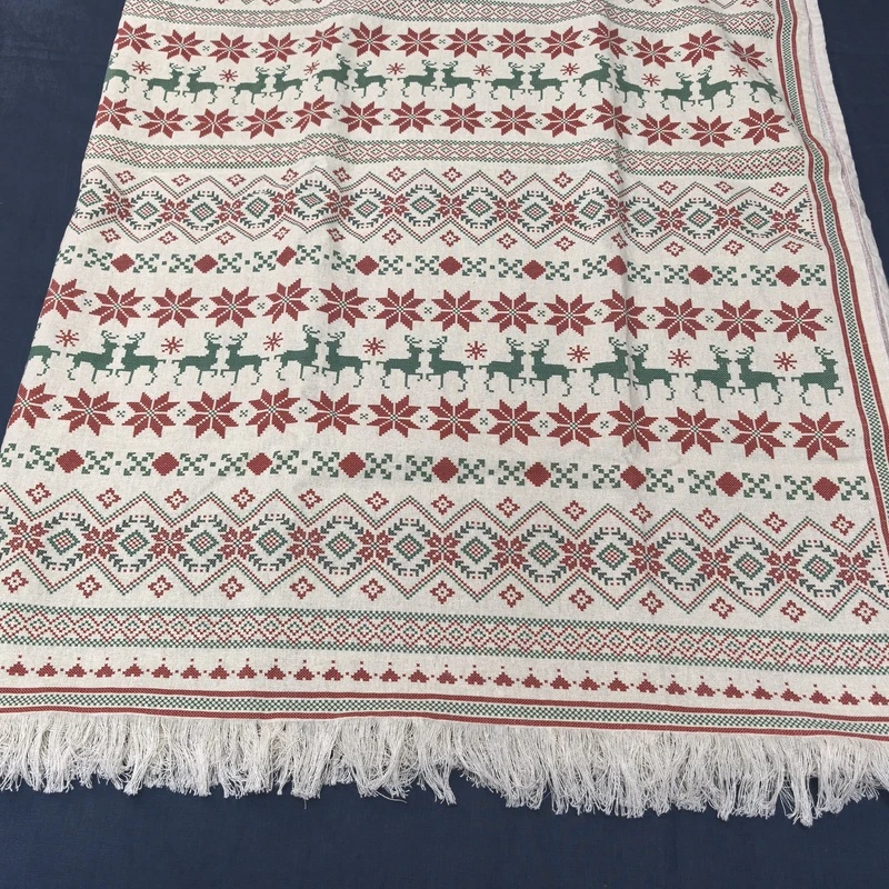 G002外贸尾单【100麻】145*200欧式印花流苏单人麻盖毯