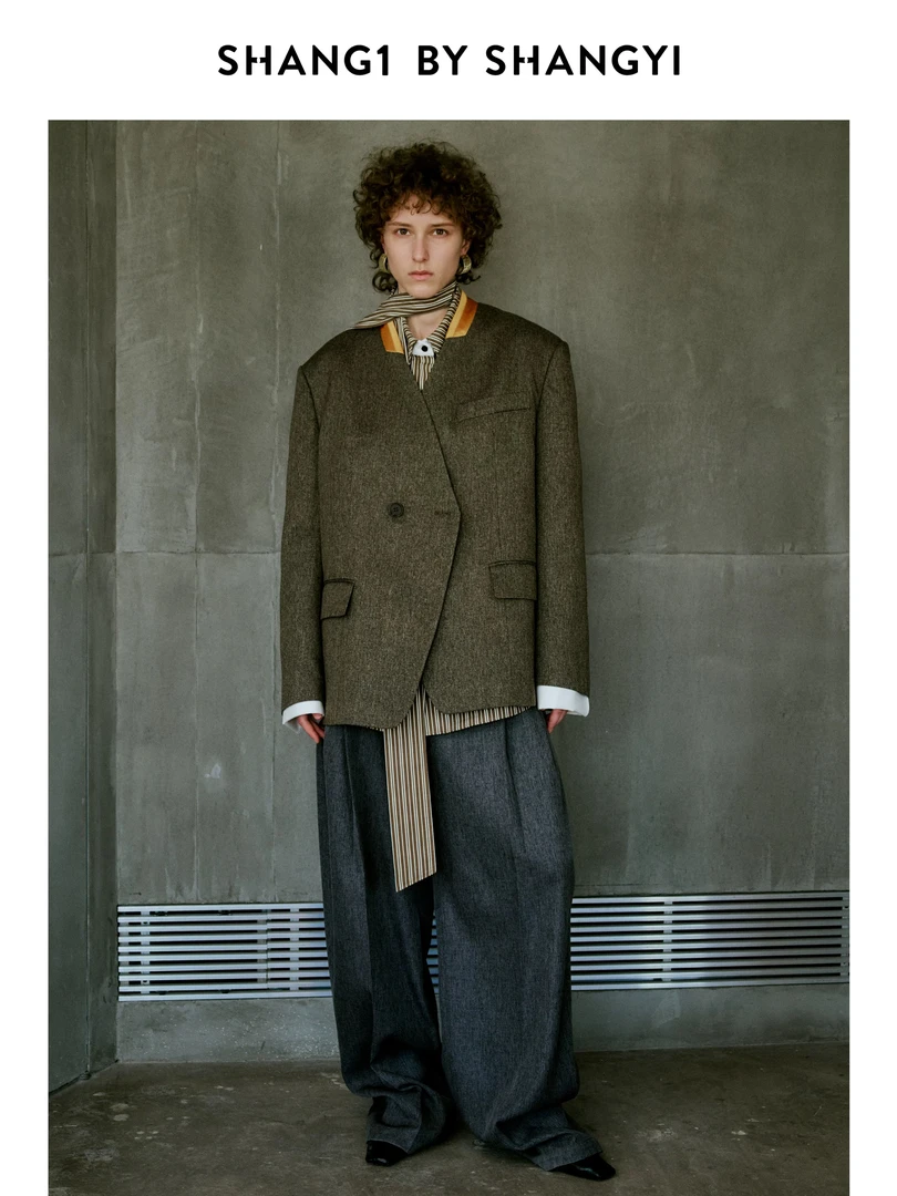 SHANG1 BY SHANGYI撞色拼接领口西装