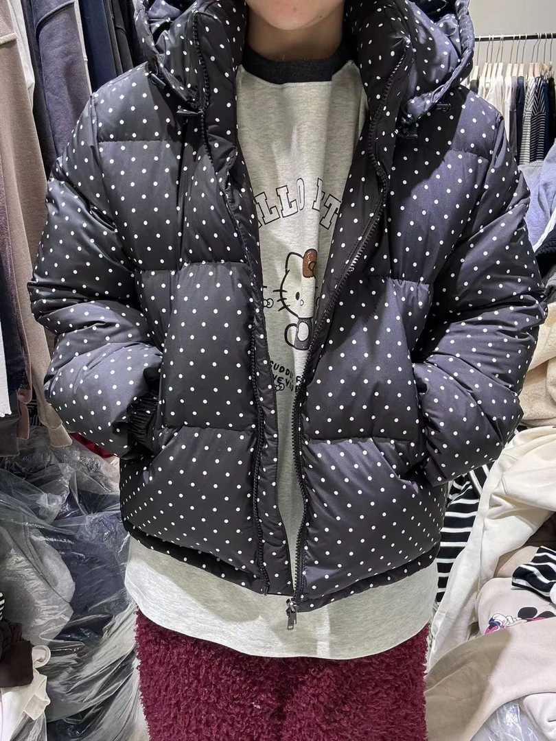 2824冬季韩版连帽波点加厚保暖外套