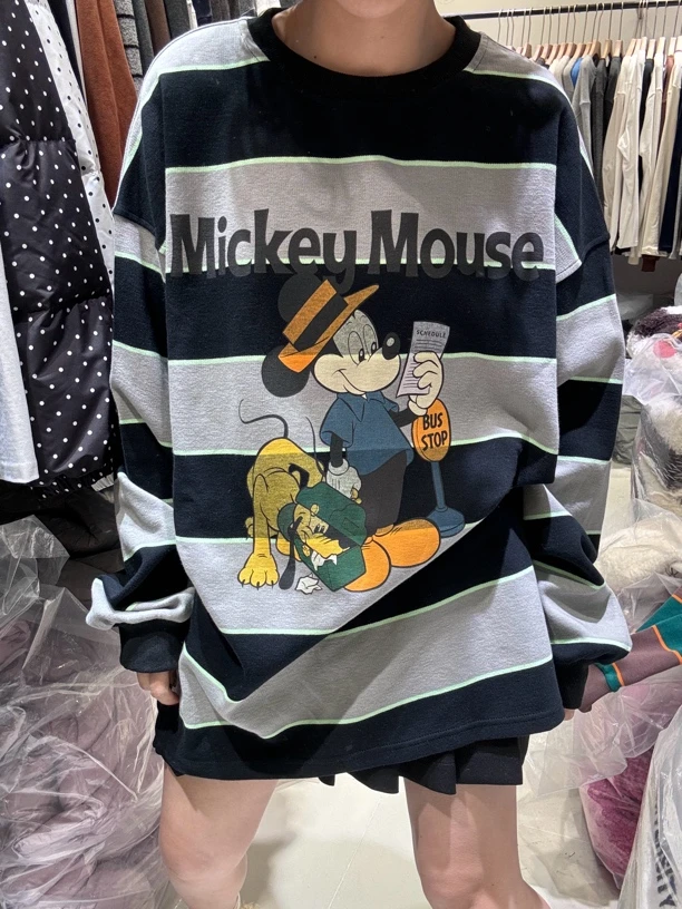 韩版条纹米奇T恤