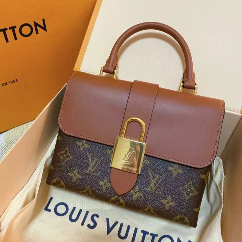 99新 LouisVuitton/路易威登 老花焦糖色Lock BB锁头邮差/319931