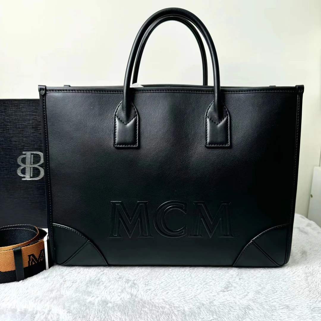 99新 MCM MCM Visetos 全皮黑色托特包Tote 大号/330568