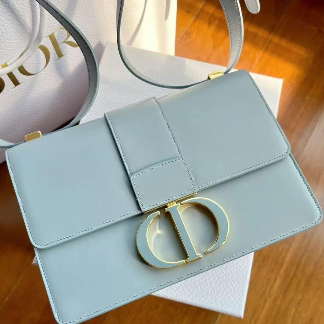 99新 DIOR/迪奥 全皮Montaigne蒙田30 珐琅扣 天蓝色 中号/330120