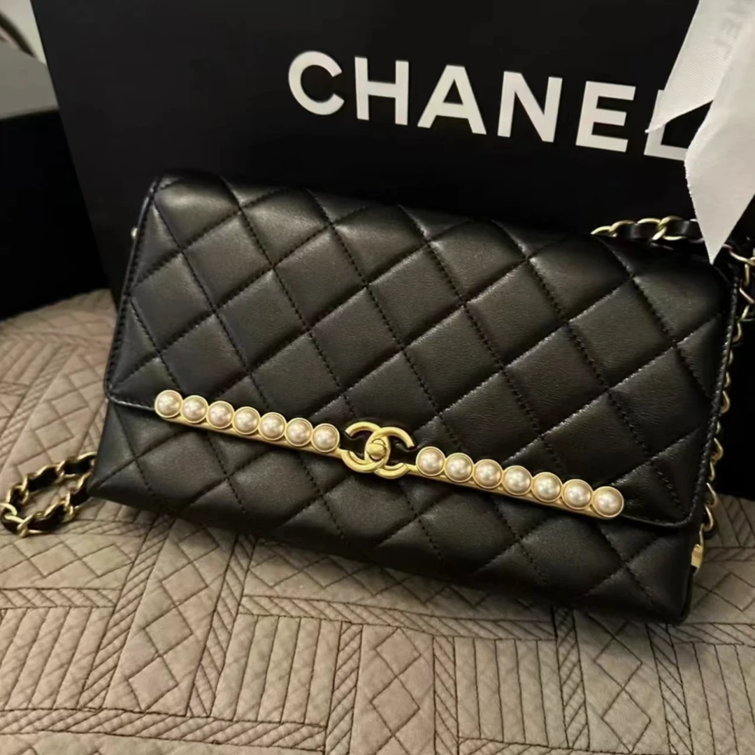 99新 Chanel/香奈儿 23K秋冬黑金珍珠限量款单肩腋下包/330612