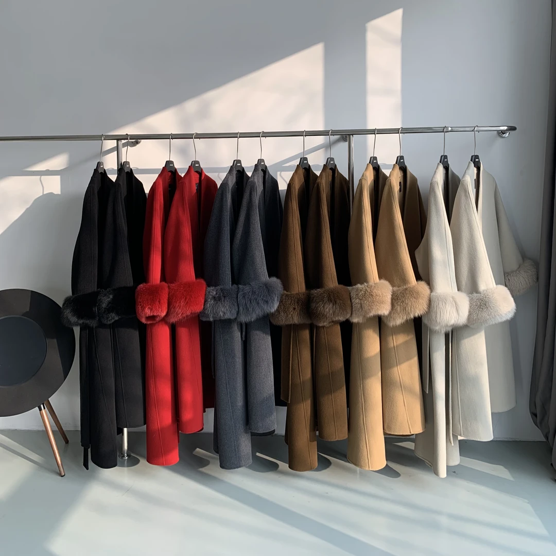 MISS BAO V领毛袖系列双面绒大衣(袖毛不可脱卸 毛领单拍)