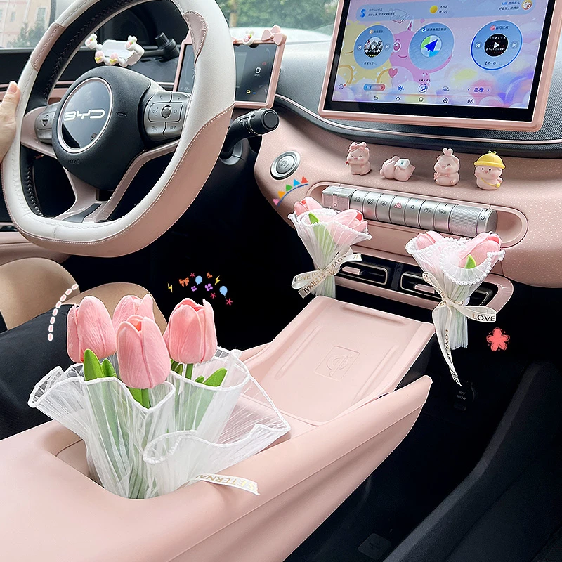 车载香薰郁金香花比亚迪海鸥汽车风口香薰宋plus车内装饰摆件饰品