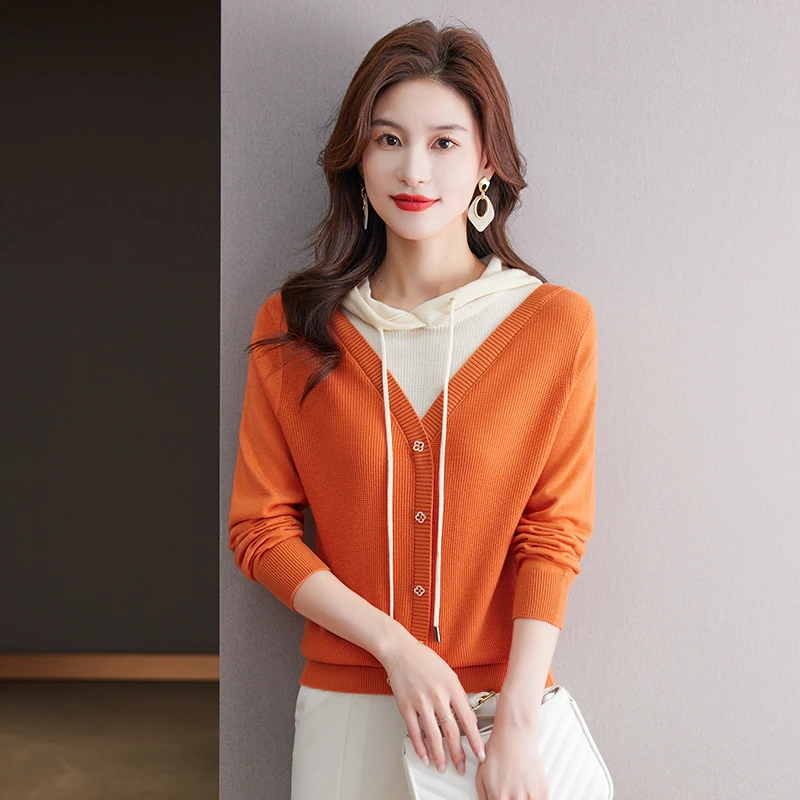 【羊毛衫】时尚百搭连帽针织衫春秋单穿外搭洋气女款