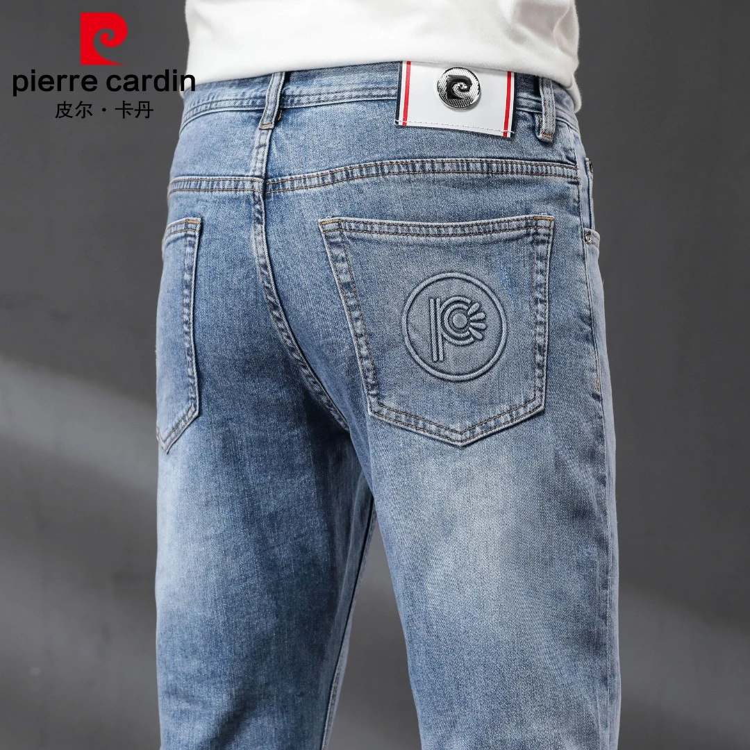 皮尔卡丹2025夏季牛仔裤男高端直筒商务休闲修身弹力浅色薄款长裤