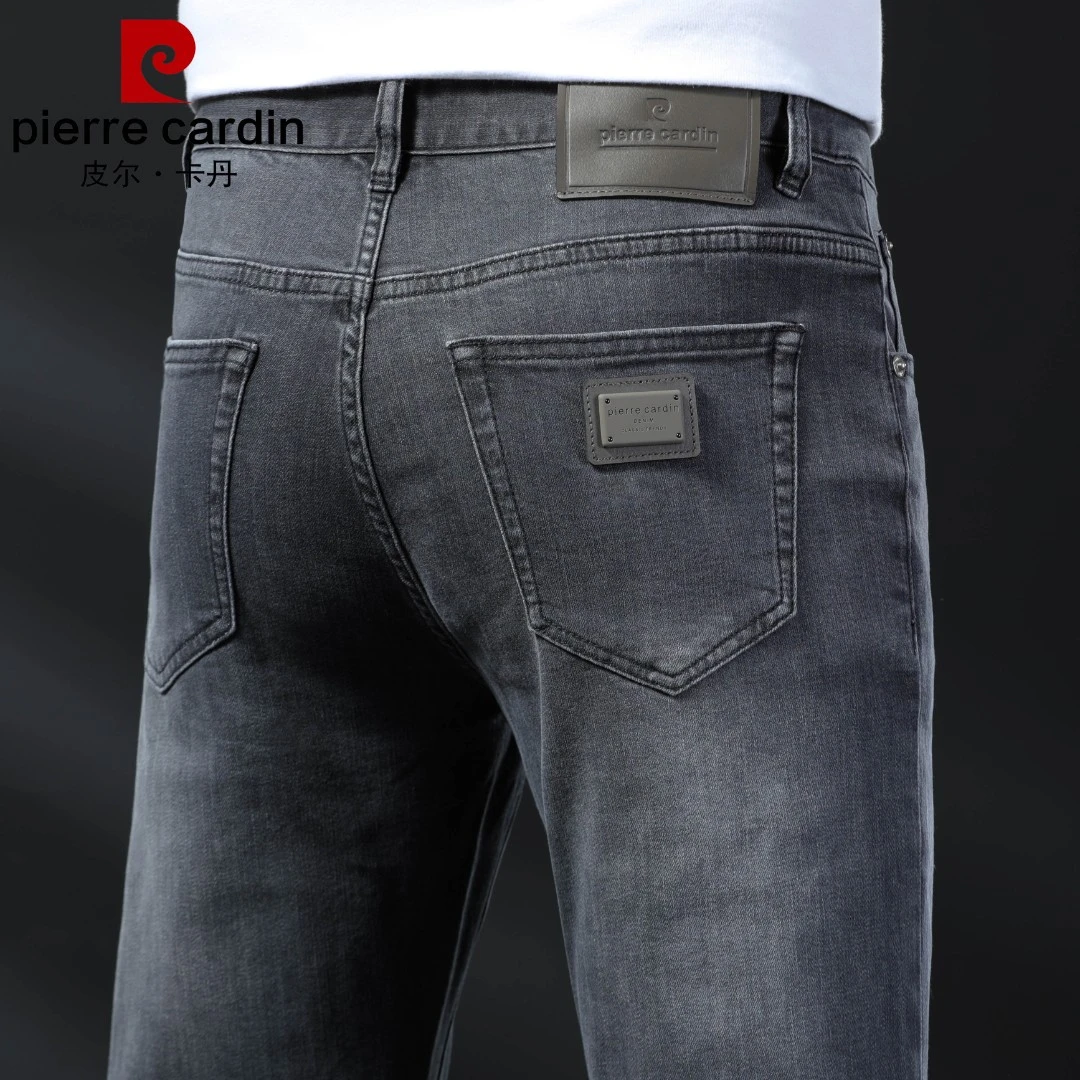 皮尔卡丹烟灰色牛仔裤男士秋冬季2025新款弹力宽松直筒长裤子男裤