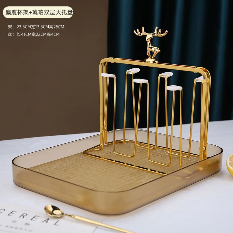 轻奢风收纳托盘水具套装家用客厅玻璃喝水杯子家庭茶杯茶具待客用