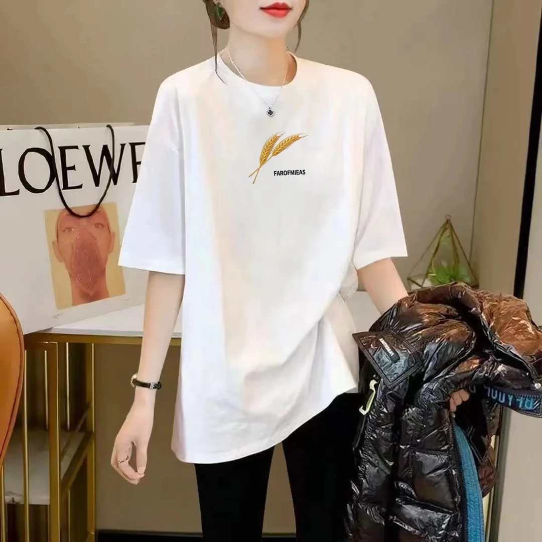 大码女装白色短袖t恤女纯棉夏季新款韩版宽松中长款半袖上衣ins潮