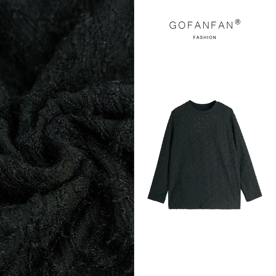 GFFSTUFIO【文艺腔调】时髦宽松黑色财阀千金设计感长袖T恤时尚