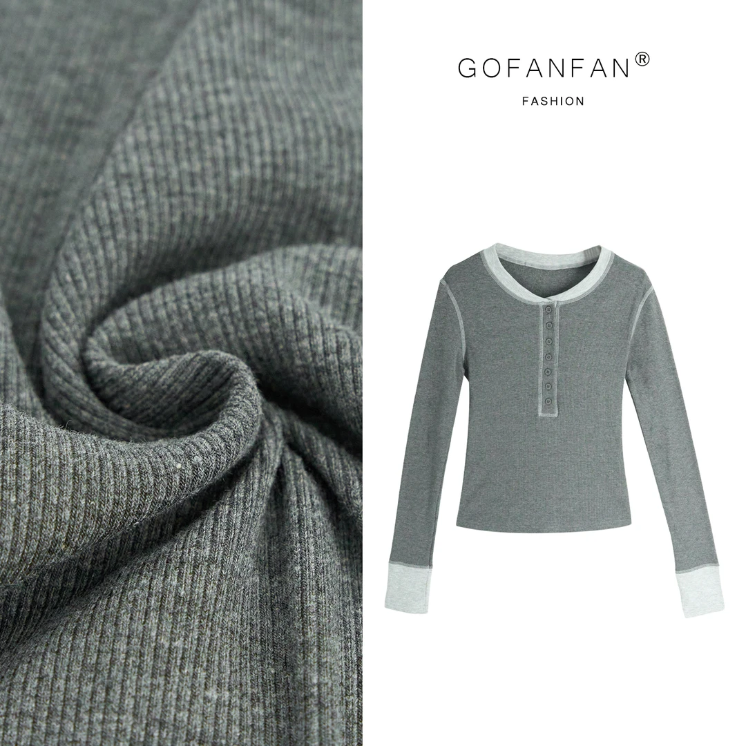 GFF STUFIO【随性时髦】小众设计感纽扣设计修身早秋长袖T恤