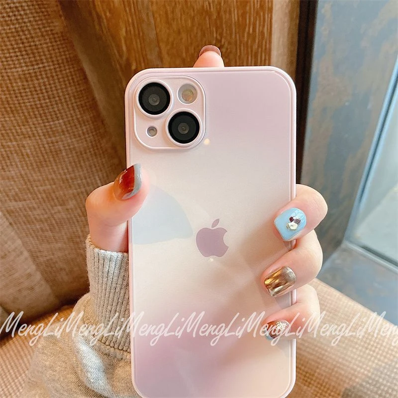 渲染渐变苹果15ProMax玻璃手机壳iPhone13自带镜头膜12全包防摔11