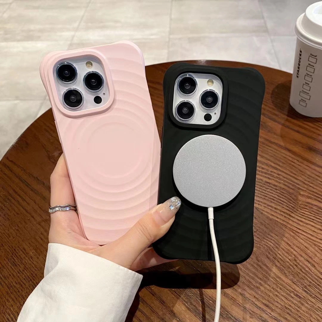 简约纯色波漾壳苹果15Promax手机壳iPhone14/13保护套磁吸全包g