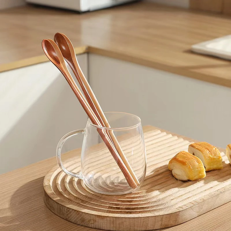 高档蜂蜜专用勺长柄木勺搅拌勺家用细柄勺长款木质勺搅拌棒咖啡勺