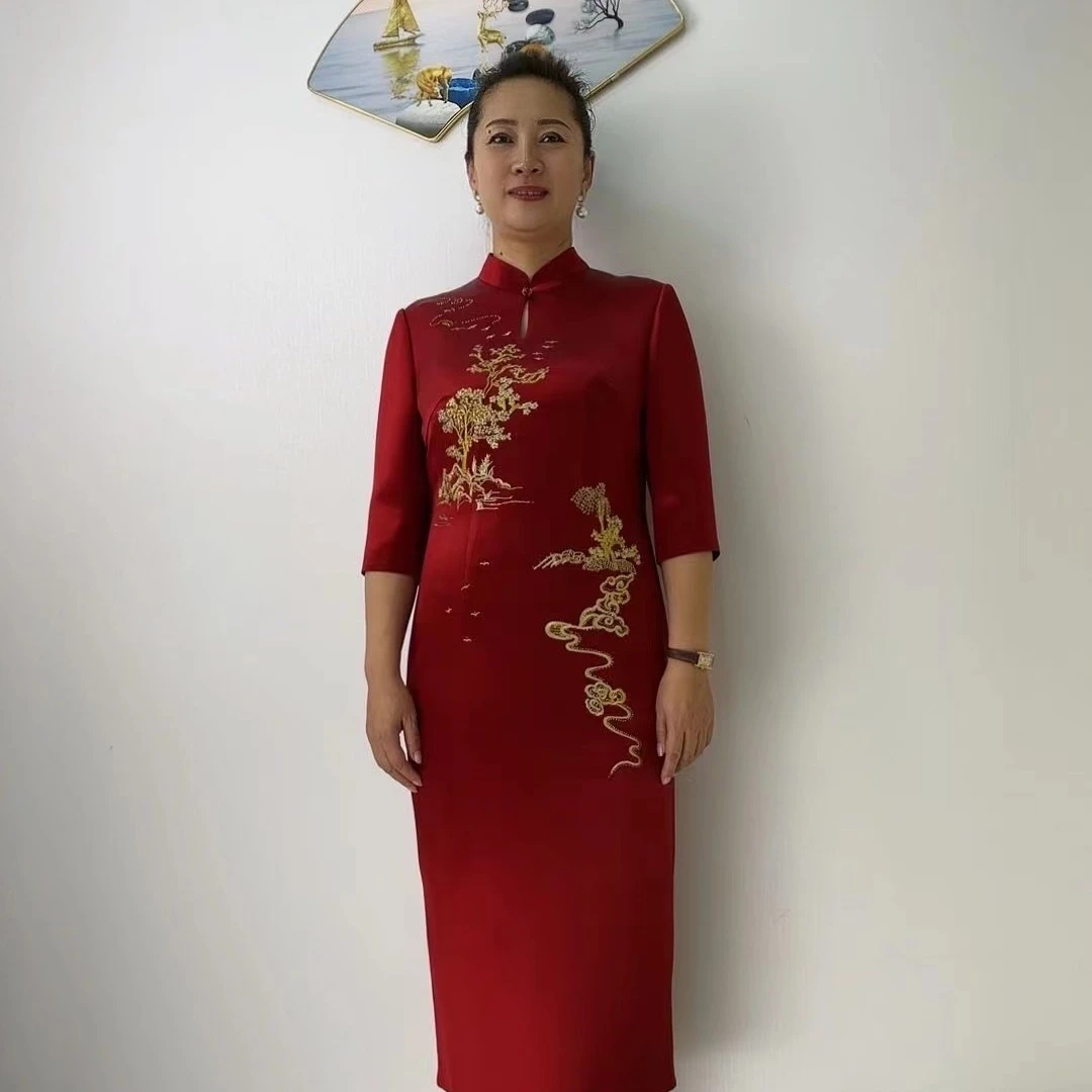 喜妈妈时尚高端气质显瘦中长款旗袍