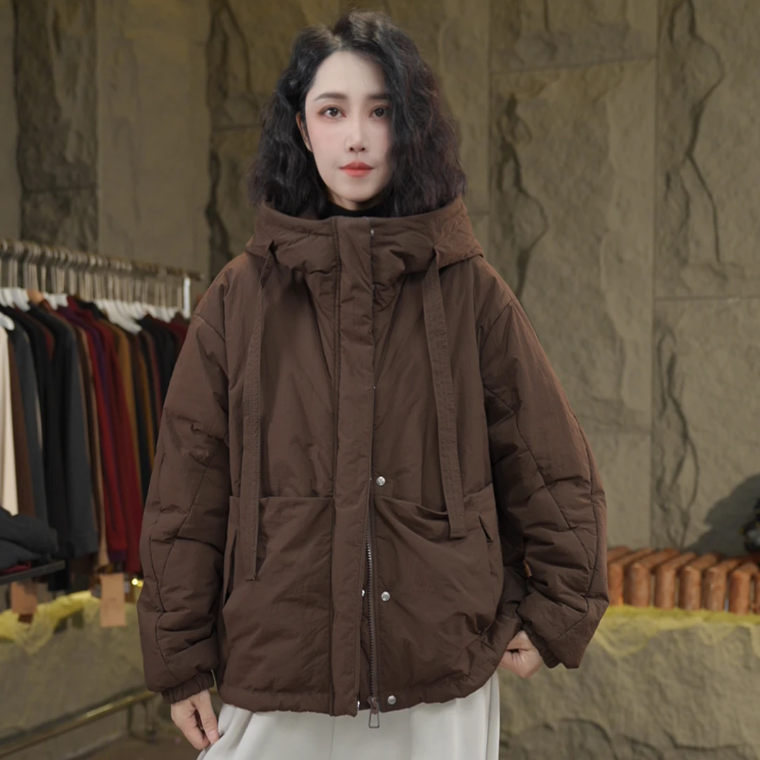S75  秋冬新款纯色连帽棉服简约大气宽松休闲中式百搭棉衣外套