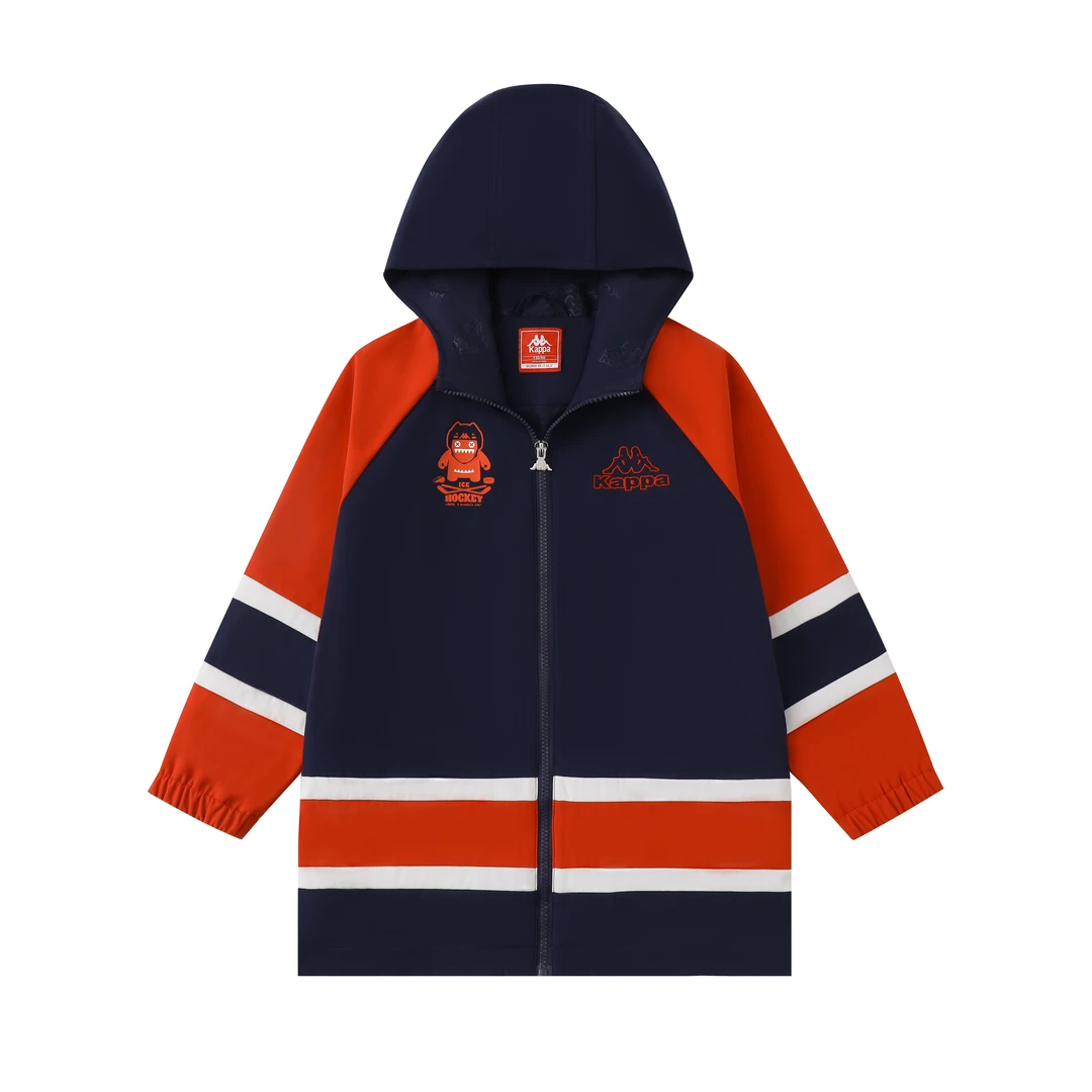Kappa Kids卡帕儿童2024春秋新款时尚拼接撞色运动连帽开衫外套