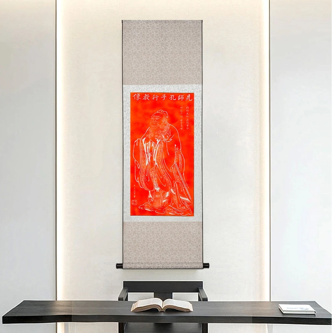 先师孔子行教像原碑拓片/实木装裱纯手工拓片/千年非遗文化传承