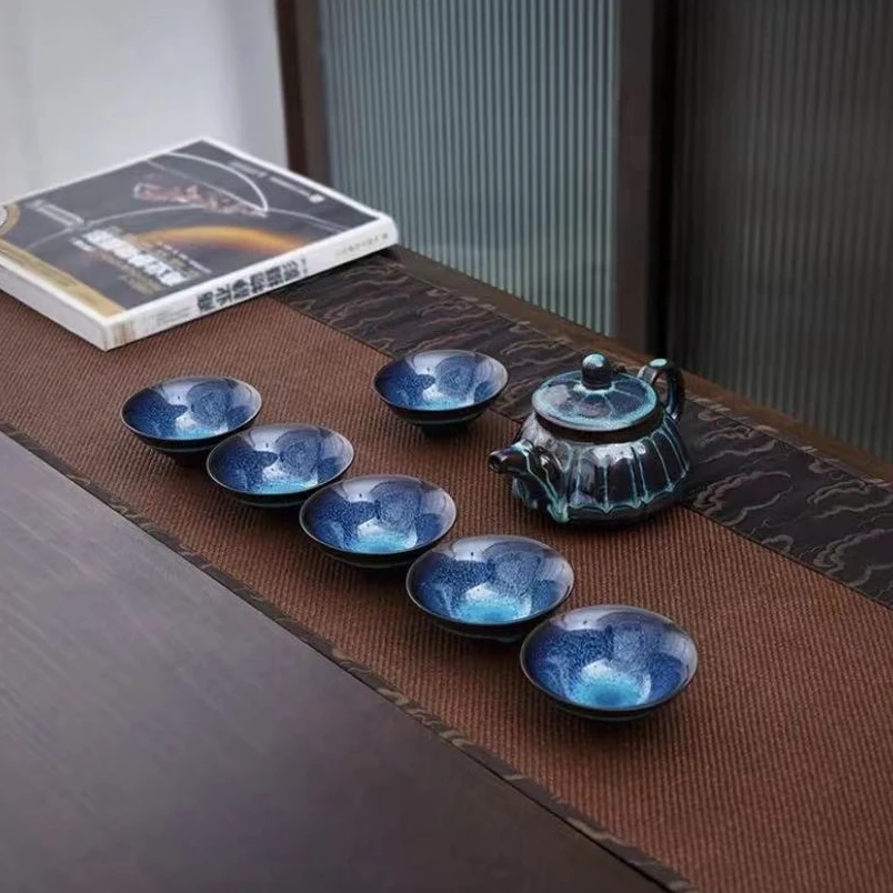 铁胎天目釉家用一壶六杯功夫茶具（不带茶盘）
