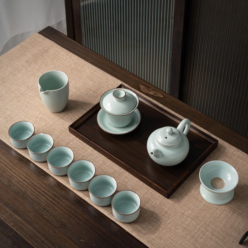 汝窑茶具套装家用简约陶瓷功夫茶具套装（带礼盒）