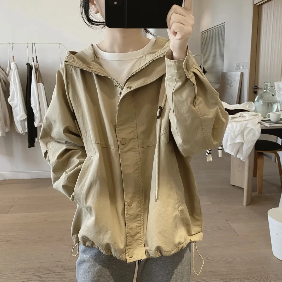 55连帽工装外套女24春秋新款韩版休闲宽松显瘦插肩袖夹克百搭上衣
