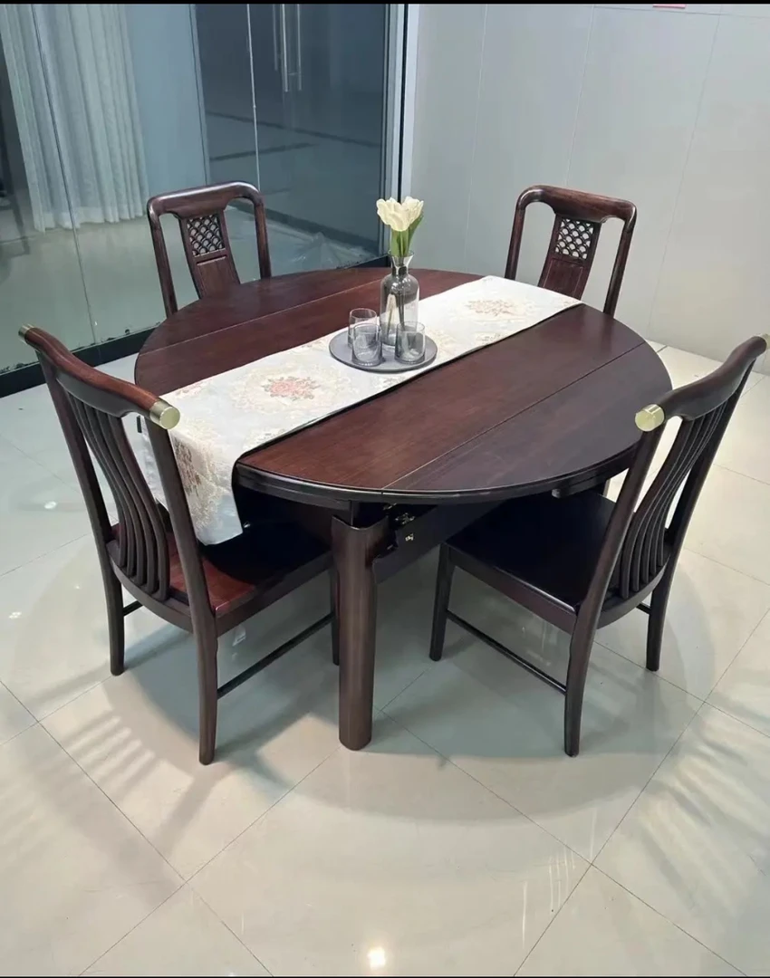 乌金木全实木材质可方可圆餐桌