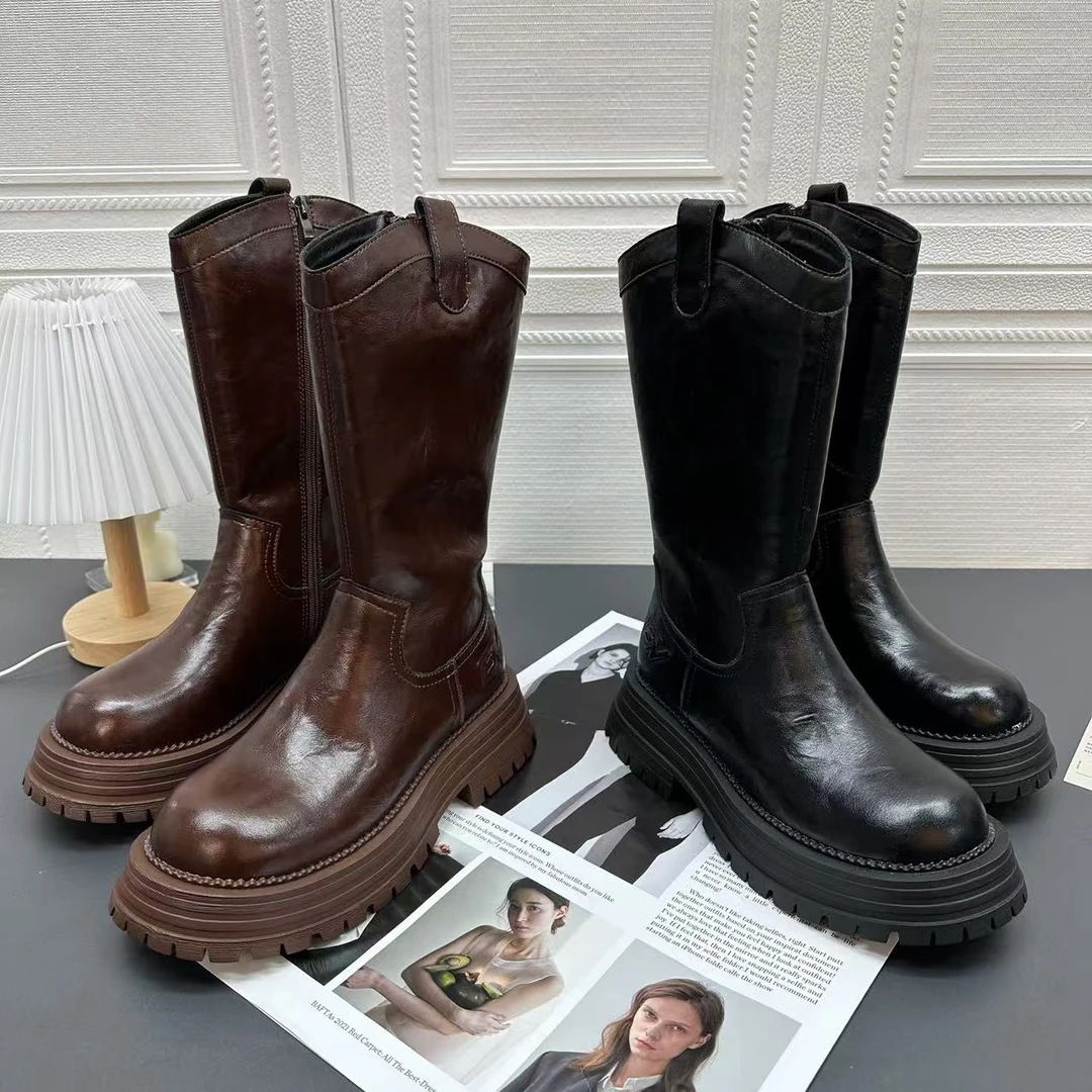 BV新款2024冬季长筒靴加绒保暖防滑厚底百搭马丁靴 3390-1