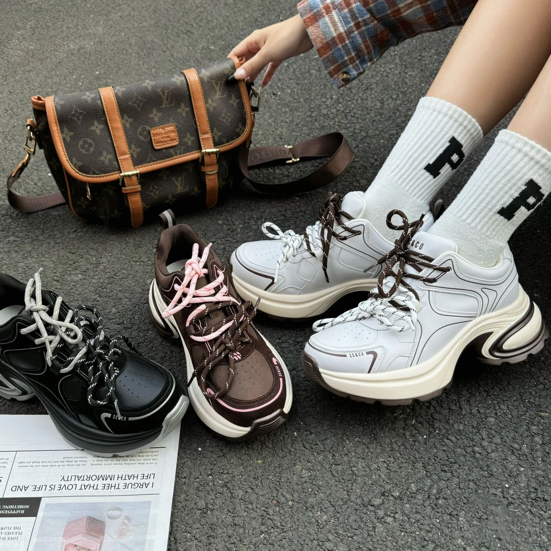 2025春季新款双鞋带复古时尚百搭厚底系带时尚休闲鞋 8255