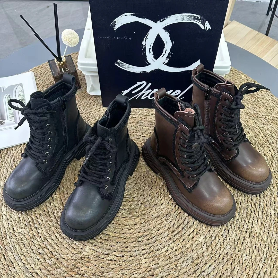 2024秋季新款复古工装靴百搭厚底增高休闲高帮系带马丁靴 8011-1