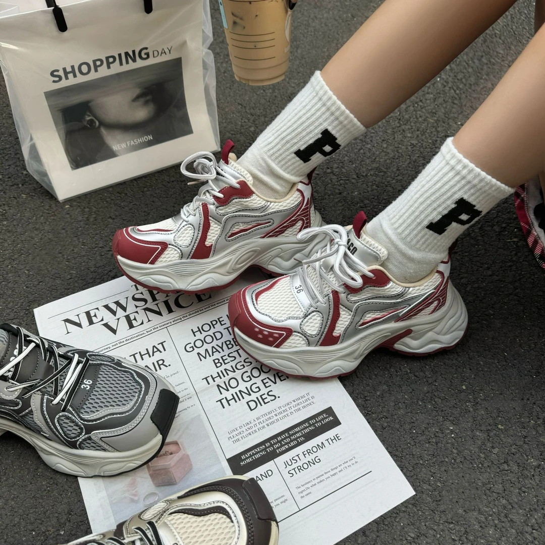 2025春季新款老爹鞋百搭透气厚底系带增高显瘦时尚休闲鞋 8926