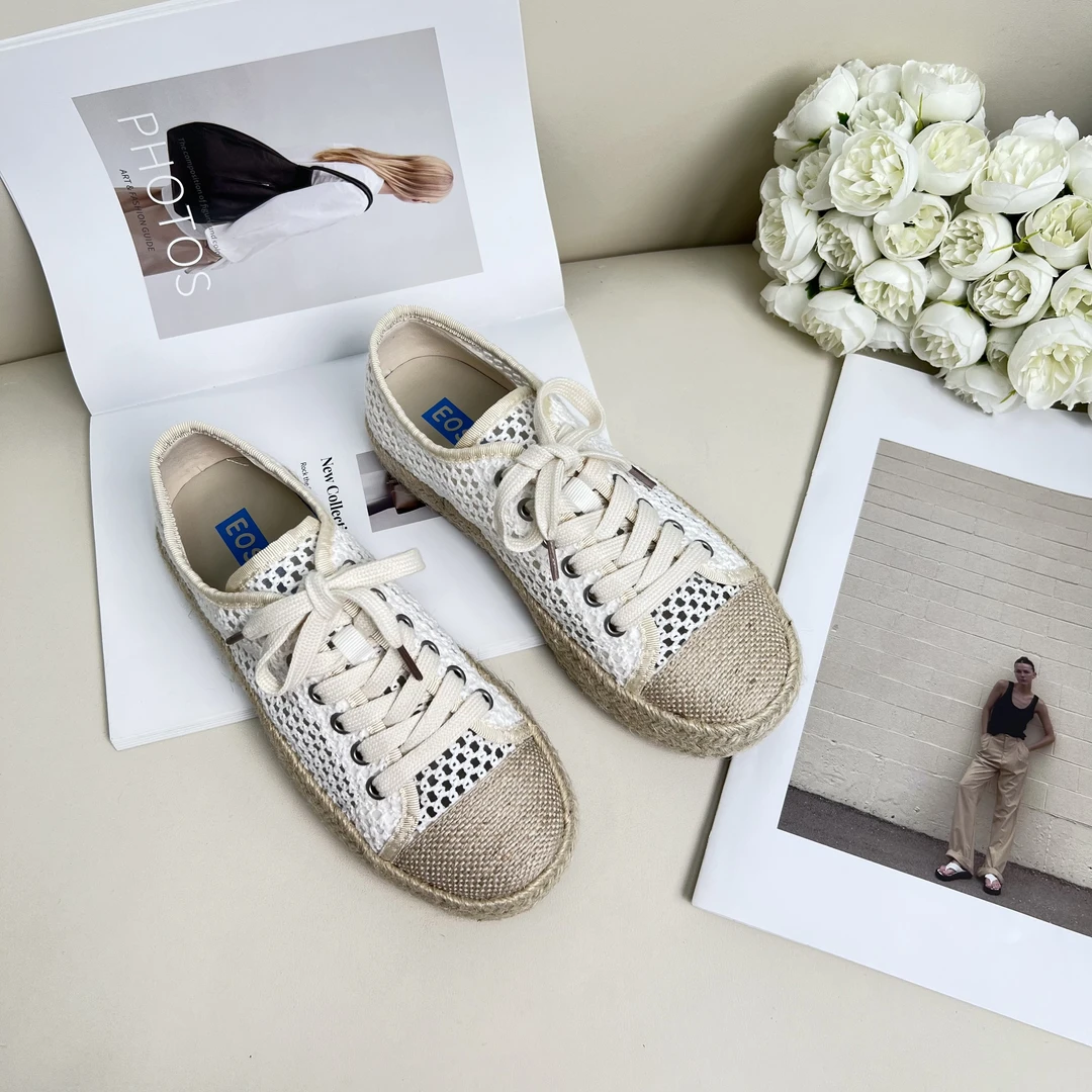 2024秋季百搭镂空编织麻绳网面复古帆布鞋 860-16