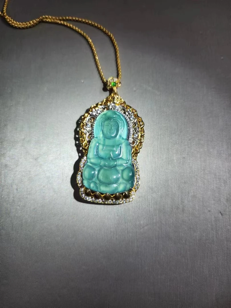 天然A货翡翠观音吊坠（带链子）JQH