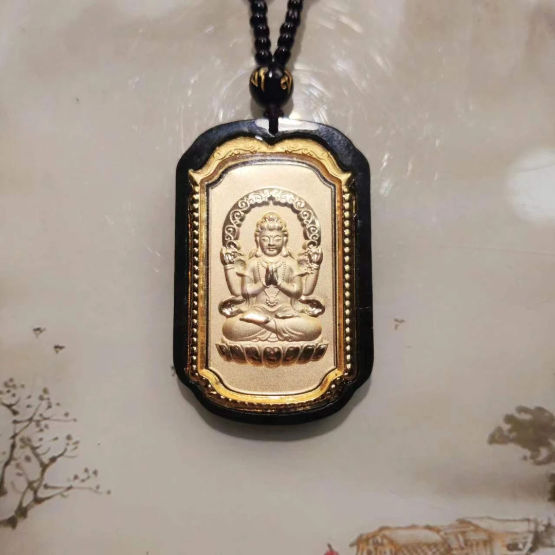 精品和田玉观音吊坠足金镶嵌 JQH