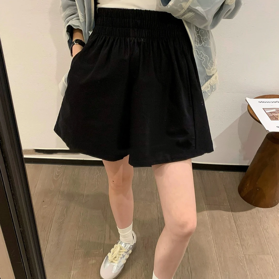 外单～四分裤，宽皮筋短裤，均码，显瘦，百搭，松紧腰纯色
